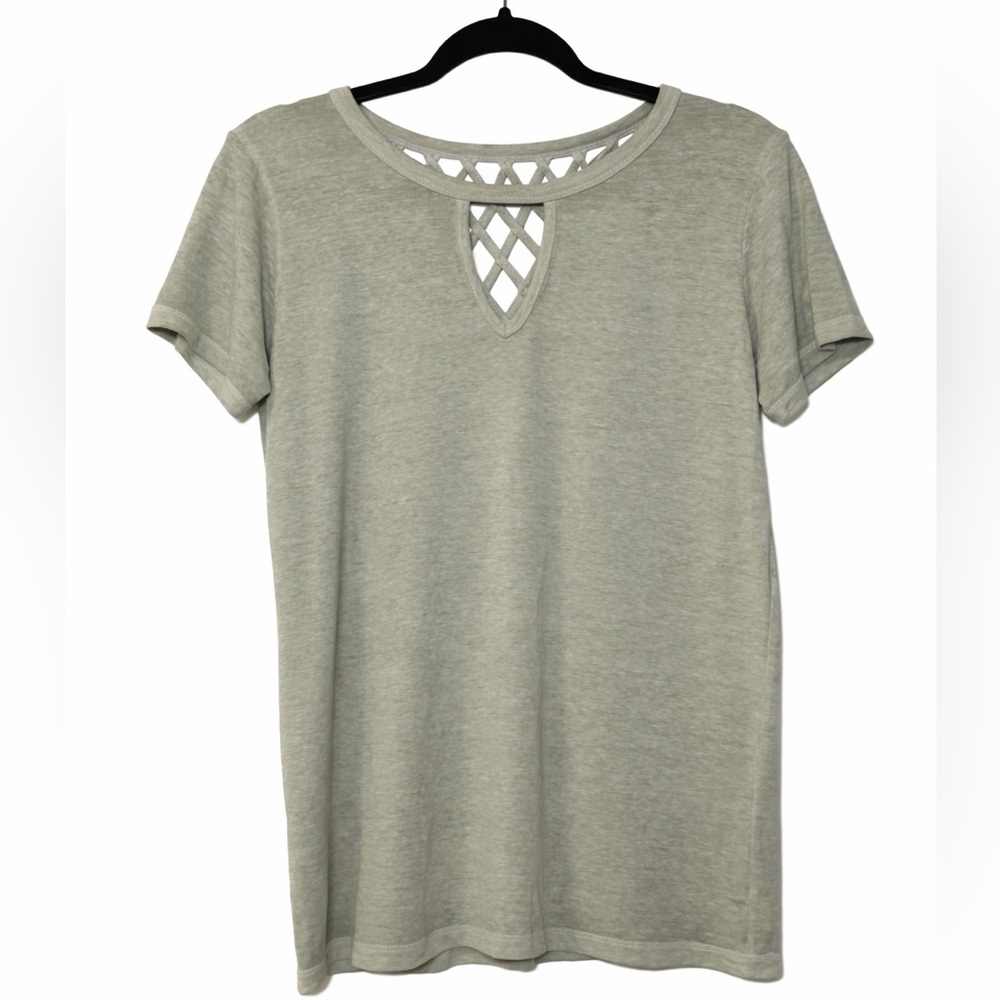 BKE Olive Green Women's Caged Top with Crisscross Detail